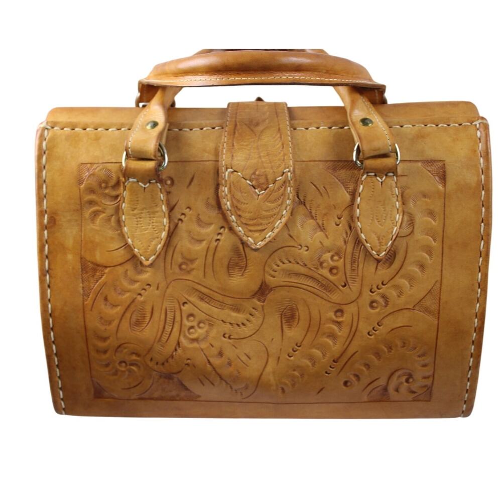 Western Leather Vintage Tooled "Doctor Bag" - Picture 2 of 7